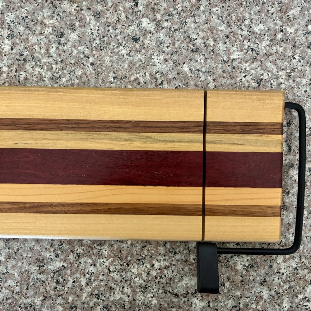Wooden cheese cutting board with built in cheese knife